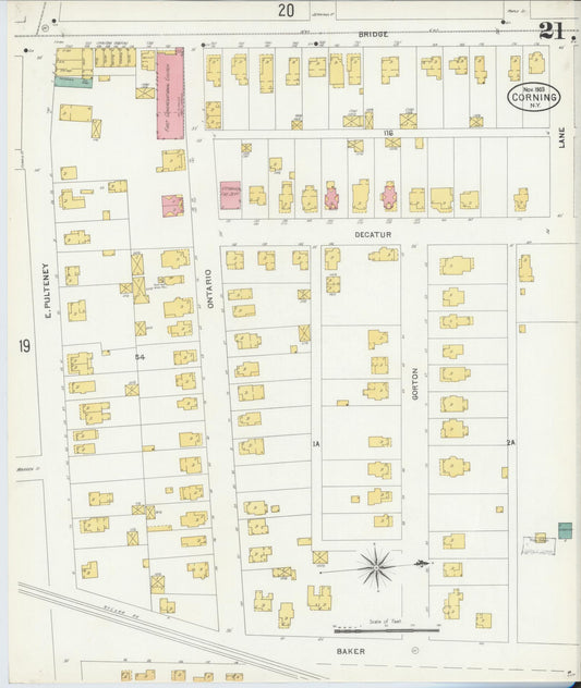 Sanborn Fire Insurance Map from Corning, Steuben County, New York (1903), Sheet #0021 - Historic Sanborn Fire Insurance Map Print, vintage old map wall art, antique decor, genealogy gift, New York New York map