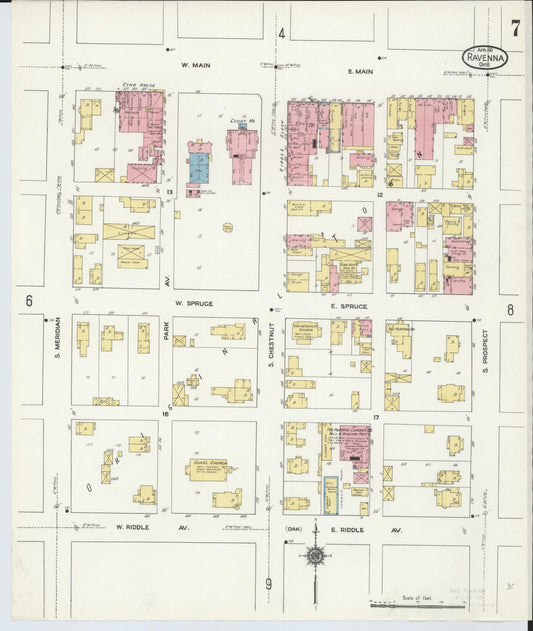 Sanborn Fire Insurance Map from Ravenna, Portage County, Ohio (1911), Sheet #0007 - Historic Sanborn Fire Insurance Map Print, vintage old map wall art, antique decor, genealogy gift, Ohio Ohio map