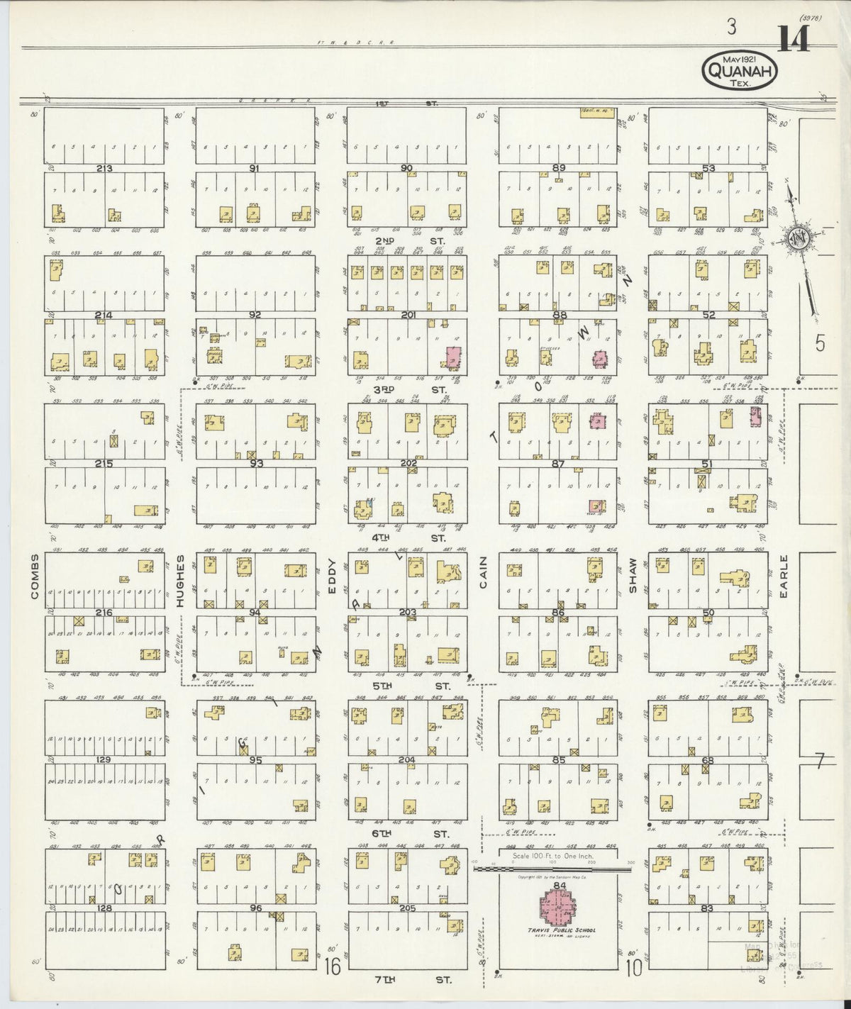 Sanborn Fire Insurance Map from Quanah, Hardeman County, Texas (1921), Sheet #0014 - Complete Map Set gallery image, historic Sanborn map, vintage wall art, Texas Texas