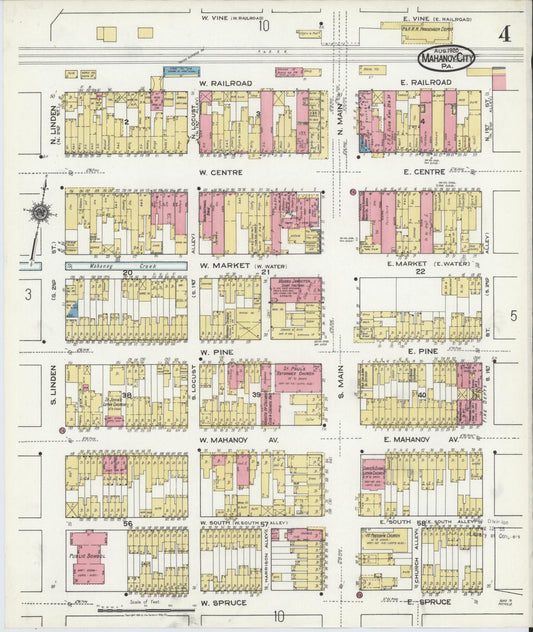 Sanborn Fire Insurance Map from Mahanoy City, Schuylkill County, Pennsylvania (1920), Sheet #0004 - Historic Sanborn Fire Insurance Map Print, vintage old map wall art, antique decor, genealogy gift, Pennsylvania Pennsylvania map