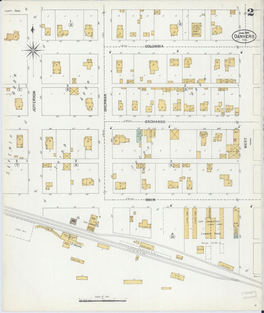 Sanborn Fire Insurance Map from Danvers, McLean County, Illinois (1901), Sheet #0002 - Historic Sanborn Fire Insurance Map Print, vintage old map wall art, antique decor, genealogy gift, Illinois Illinois map