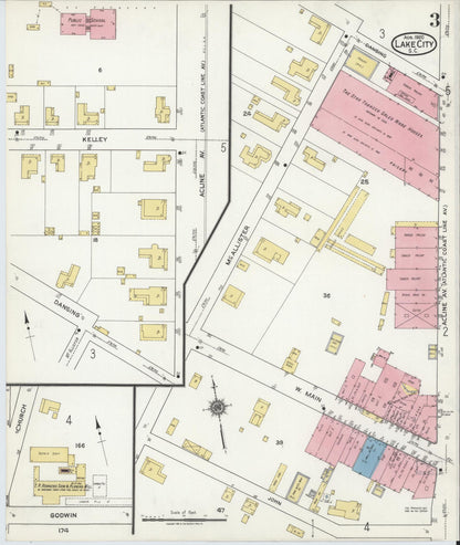 Sanborn Fire Insurance Map from Lake City, Florence County, South Carolina (1920), Sheet #0003 - Complete Map Set gallery image, historic Sanborn map, vintage wall art, South Carolina South Carolina