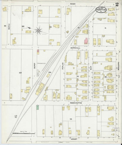 Sanborn Fire Insurance Map from Hampton, Independent Cities, Virginia (1905), Sheet #0002 - Complete Map Set gallery image, historic Sanborn map, vintage wall art, Virginia Virginia