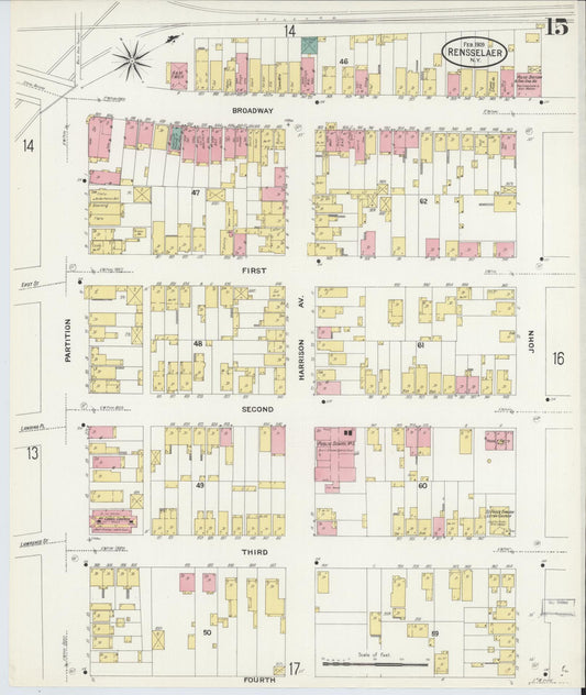 Sanborn Fire Insurance Map from Rensselaer, Rensselaer County, New York (1909), Sheet #0015 - Historic Sanborn Fire Insurance Map Print, vintage old map wall art, antique decor, genealogy gift, New York New York map