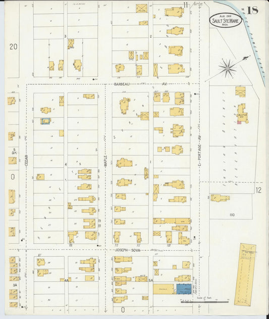Sanborn Fire Insurance Map from Sault Sainte Marie, Chippewa County, Michigan (1906), Sheet #0018 - Historic Sanborn Fire Insurance Map Print, vintage old map wall art, antique decor, genealogy gift, Michigan Michigan map