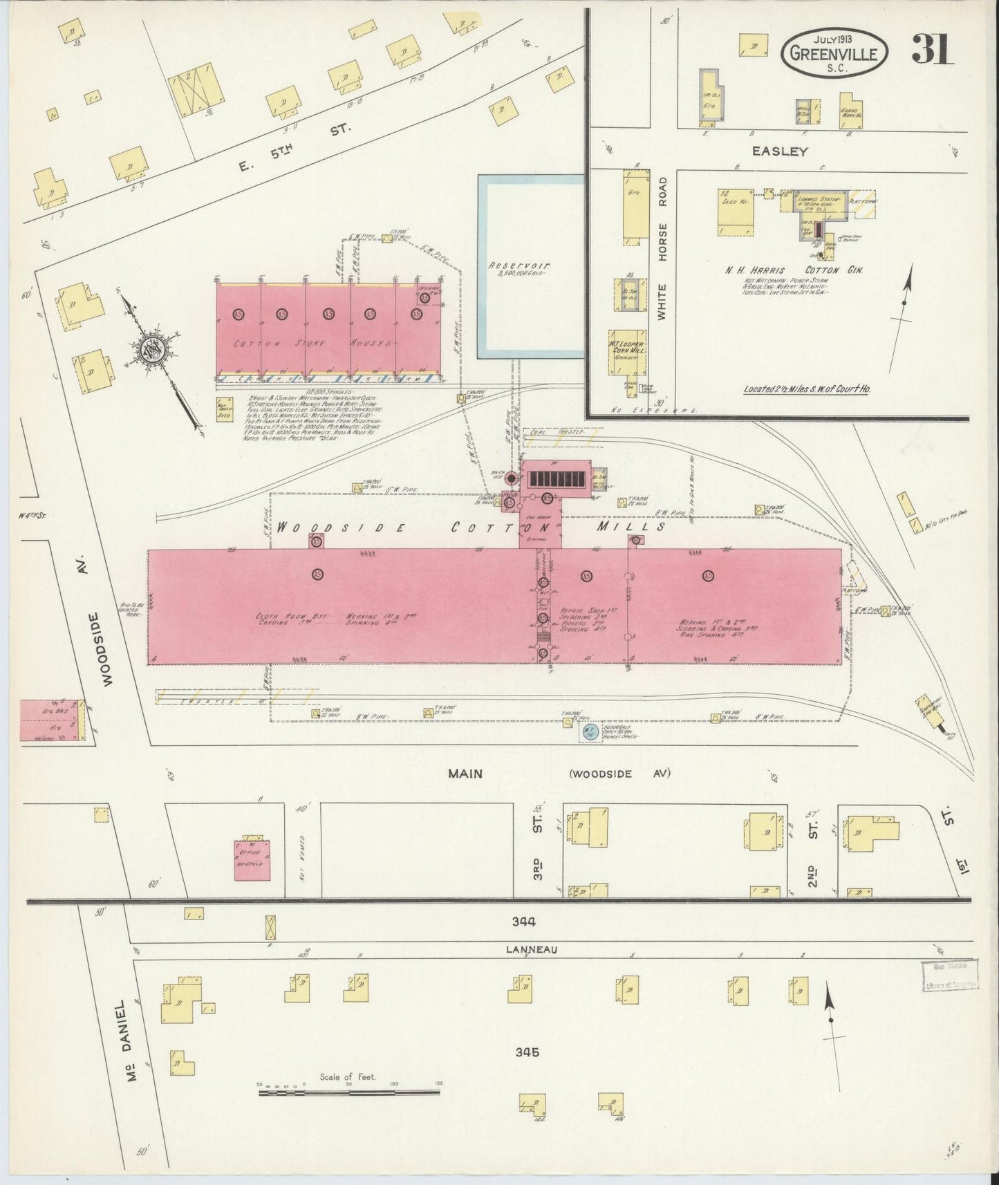 Sanborn Fire Insurance Map from Greenville, Greenville County, South Carolina (1913), Sheet #0031 - Historic Sanborn Fire Insurance Map Print, vintage old map wall art, antique decor, genealogy gift, South Carolina South Carolina map