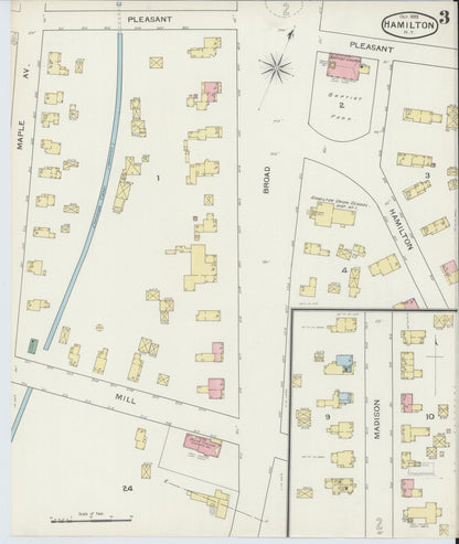 Sanborn Fire Insurance Map from Hamilton, Madison County, New York (1893), Sheet #0003 - Historic Sanborn Fire Insurance Map Print, vintage old map wall art, antique decor, genealogy gift, New York New York map