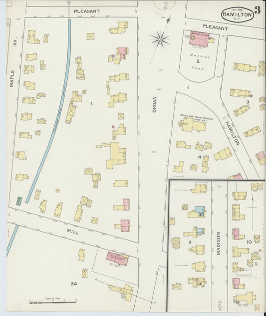 Sanborn Fire Insurance Map from Hamilton, Madison County, New York (1893), Sheet #0003 - Historic Sanborn Fire Insurance Map Print, vintage old map wall art, antique decor, genealogy gift, New York New York map