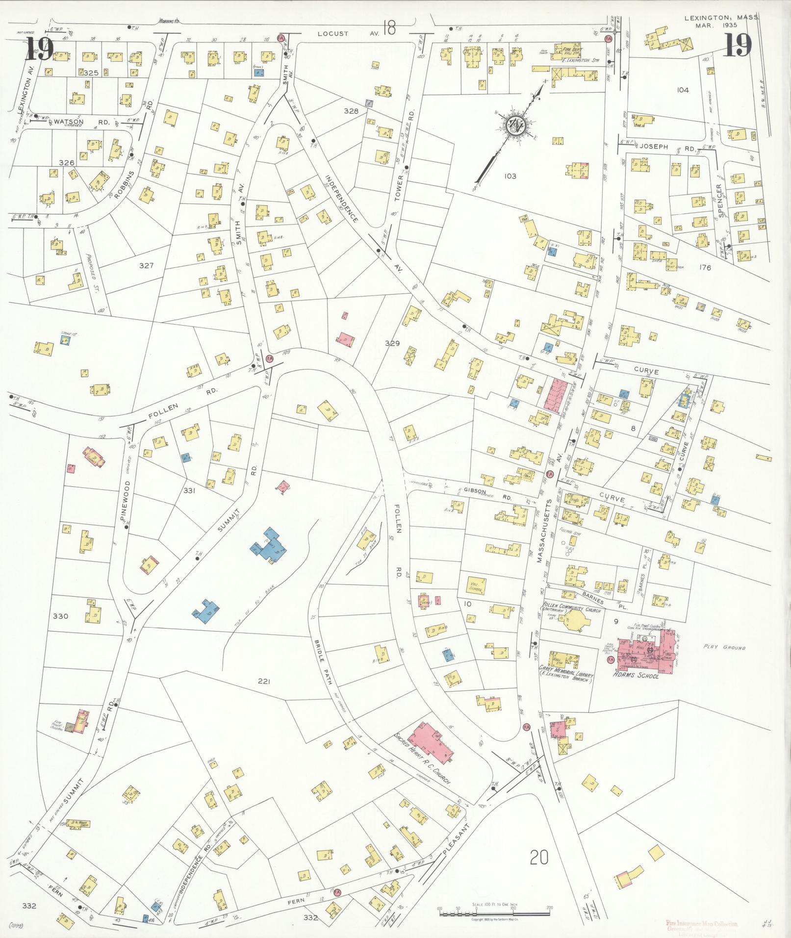 Sanborn Fire Insurance Map from Lexington, Middlesex County, Massachusetts (1935), Sheet #0019 - Historic Sanborn Fire Insurance Map Print, vintage old map wall art, antique decor, genealogy gift, Massachusetts Massachusetts map