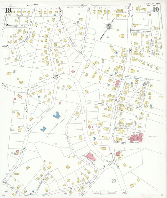 Sanborn Fire Insurance Map from Lexington, Middlesex County, Massachusetts (1935), Sheet #0019 - Historic Sanborn Fire Insurance Map Print, vintage old map wall art, antique decor, genealogy gift, Massachusetts Massachusetts map