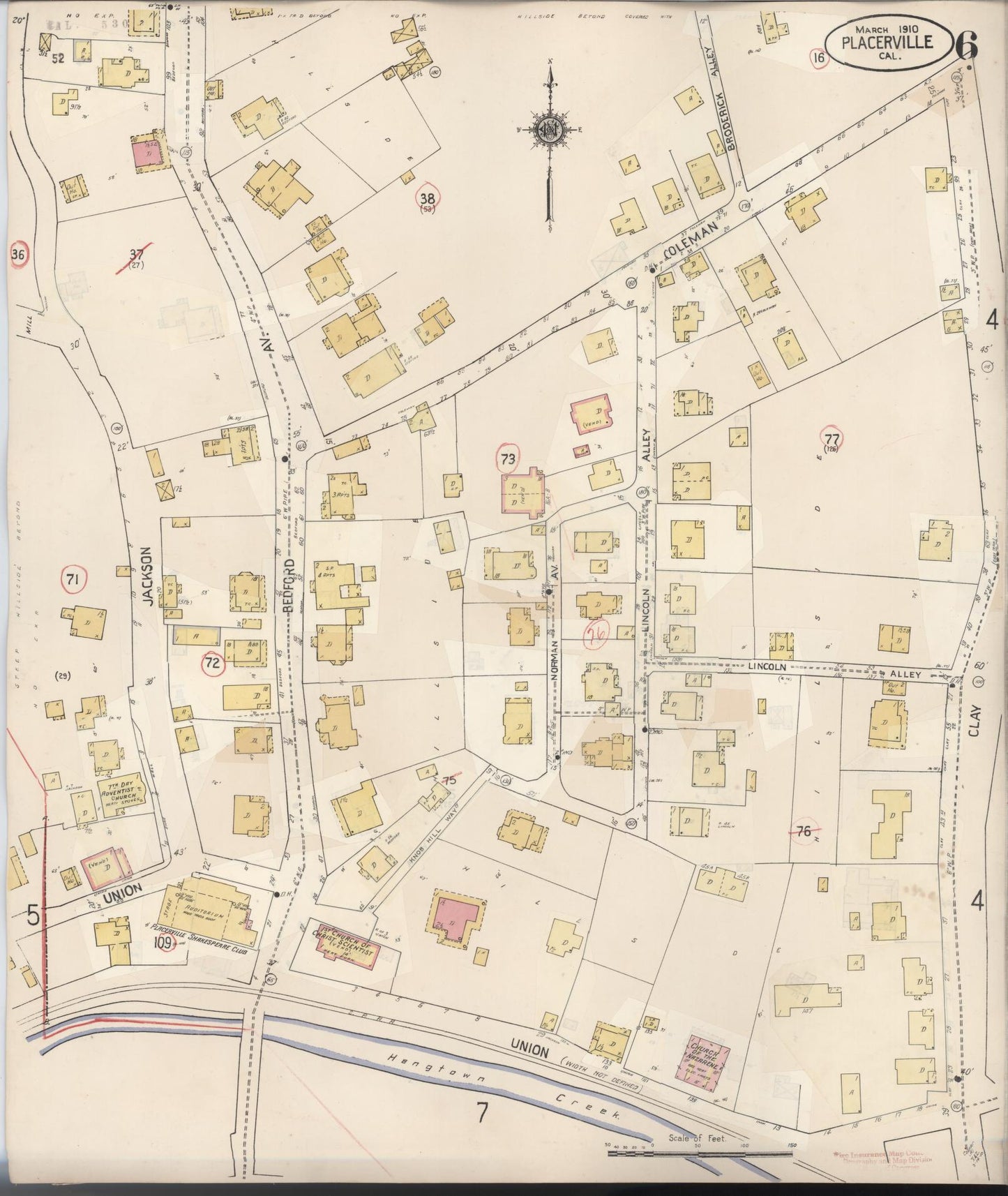 Sanborn Fire Insurance Map from Placerville, El Dorado County, California (1940), Sheet #0006 - Complete Map Set gallery image, historic Sanborn map, vintage wall art, California California