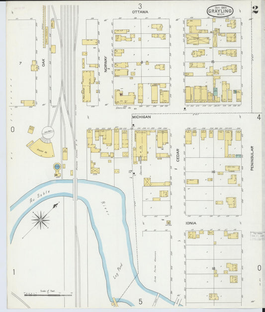Sanborn Fire Insurance Map from Grayling, Crawford County, Michigan (1900), Sheet #0002 - Historic Sanborn Fire Insurance Map Print, vintage old map wall art, antique decor, genealogy gift, Michigan Michigan map