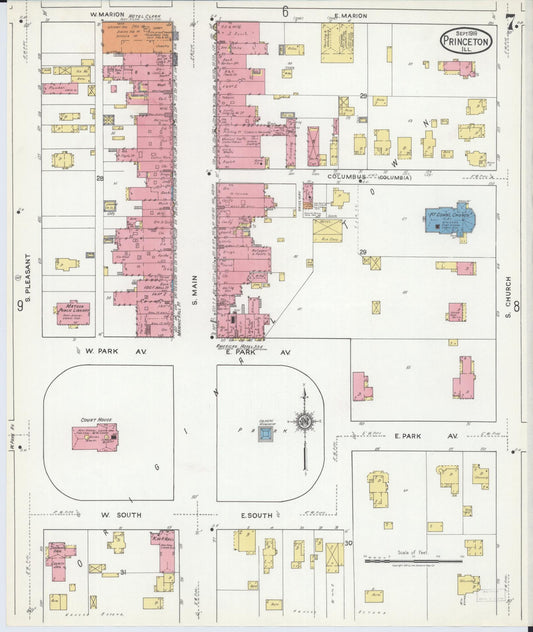 Sanborn Fire Insurance Map from Princeton, Bureau County, Illinois (1918), Sheet #0007 - Historic Sanborn Fire Insurance Map Print, vintage old map wall art, antique decor, genealogy gift, Illinois Illinois map