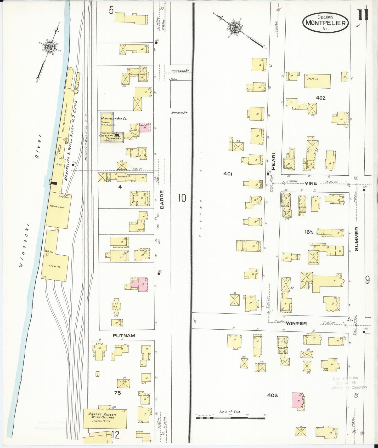 Sanborn Fire Insurance Map from Montpelier, Washington County, Vermont (1909), Sheet #0011 - Complete Map Set gallery image, historic Sanborn map, vintage wall art, Vermont Vermont