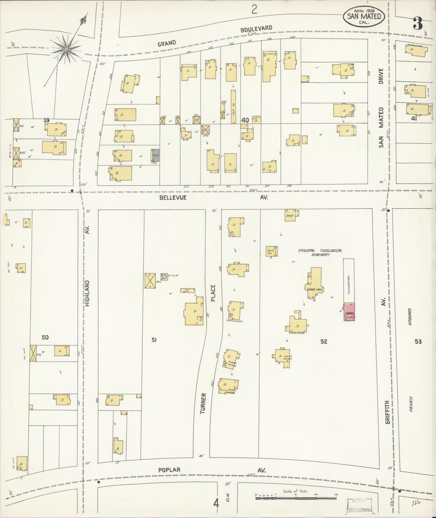 Sanborn Fire Insurance Map from San Mateo, San Mateo County, California (1908), Sheet #0003 - Complete Map Set gallery image, historic Sanborn map, vintage wall art, California California