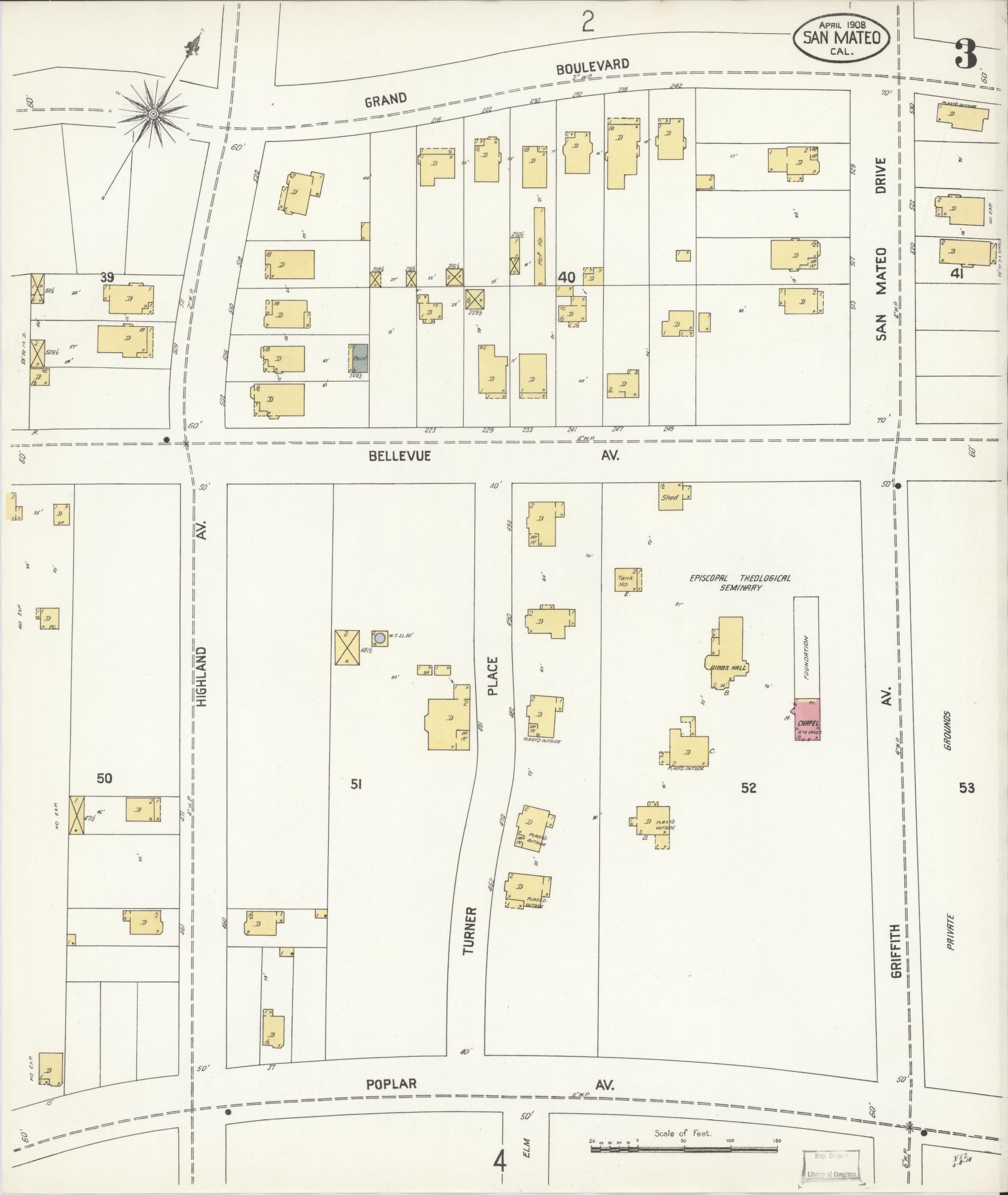 Sanborn Fire Insurance Map from San Mateo, San Mateo County, California (1908), Sheet #0003 - Complete Map Set gallery image, historic Sanborn map, vintage wall art, California California