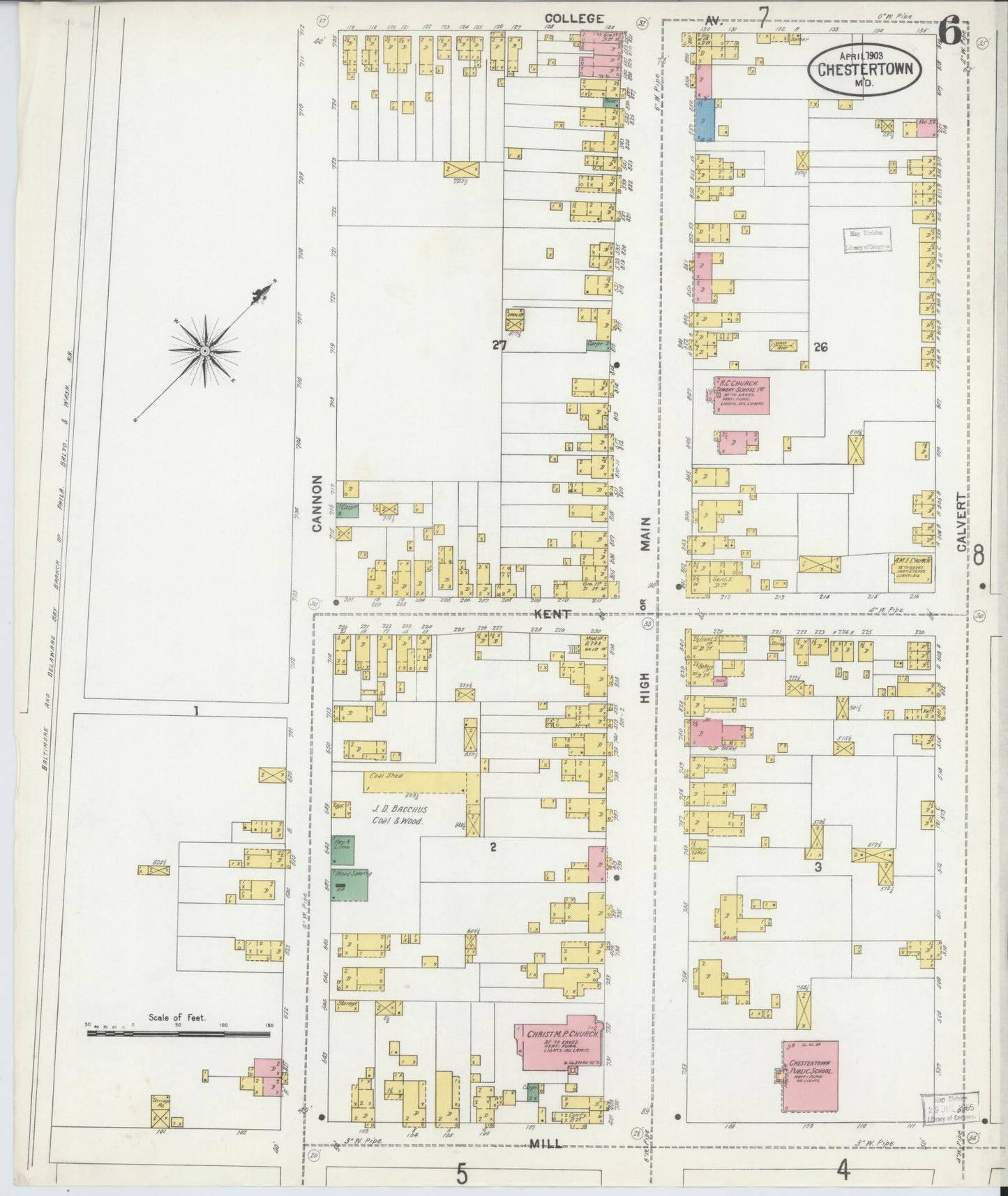 Sanborn Fire Insurance Map from Chestertown, Kent County, Maryland (1903), Sheet #0006 - Complete Map Set gallery image, historic Sanborn map, vintage wall art, Maryland Maryland