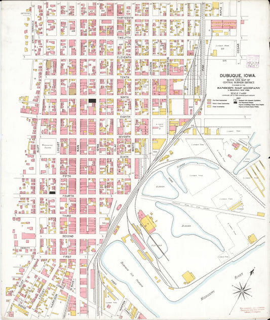 Sanborn Fire Insurance Map from Dubuque, Dubuque County, Iowa (1907), Sheet #0001 - Historic Sanborn Fire Insurance Map Print, vintage old map wall art