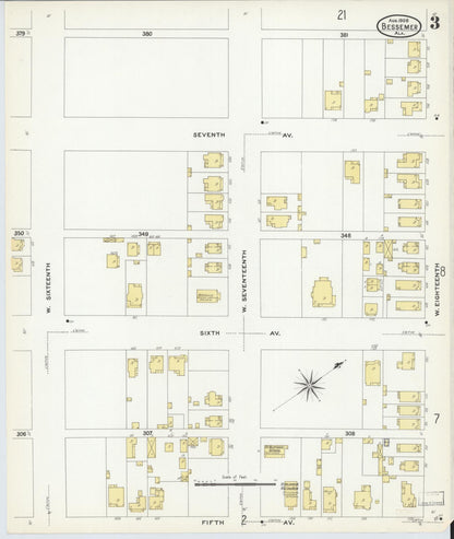 Sanborn Fire Insurance Map from Bessemer, Jefferson County, Alabama (1908), Sheet #0003 - Complete Map Set gallery image, historic Sanborn map, vintage wall art, Alabama Alabama