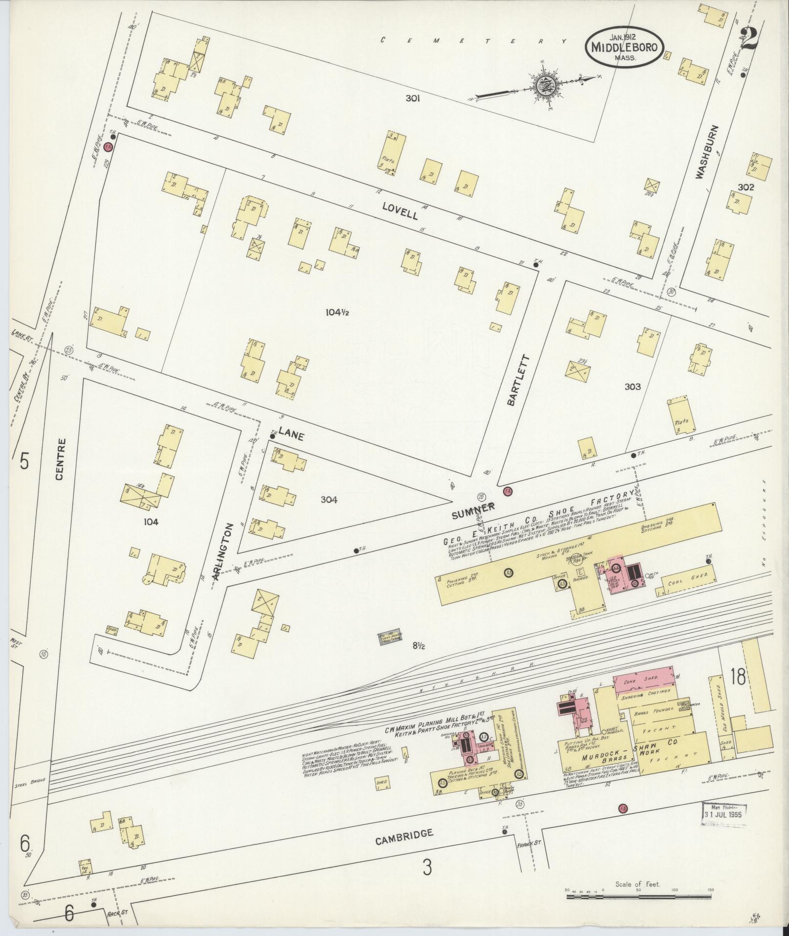 Sanborn Fire Insurance Map from Middleboro, Plymouth County, Massachusetts (1912), Sheet #0002 - Complete Map Set gallery image, historic Sanborn map, vintage wall art, Massachusetts Massachusetts