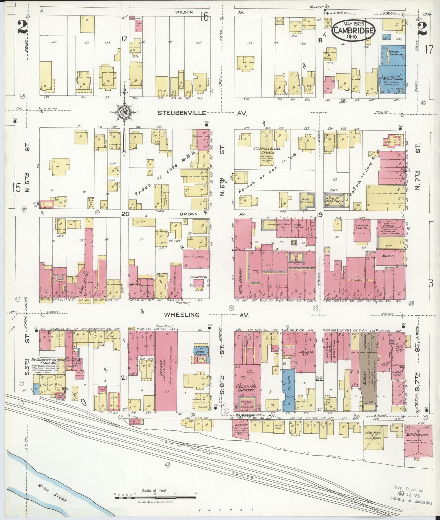 Sanborn Fire Insurance Map from Cambridge, Guernsey County, Ohio (1923), Sheet #0002 - Historic Sanborn Fire Insurance Map Print, vintage old map wall art, antique decor, genealogy gift, Ohio Ohio map