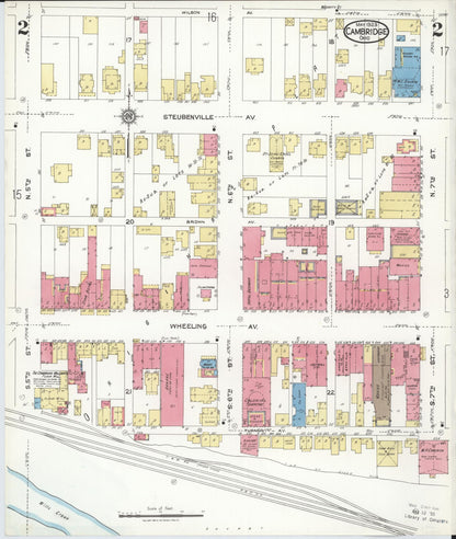 Sanborn Fire Insurance Map from Cambridge, Guernsey County, Ohio (1923), Sheet #0002 - Historic Sanborn Fire Insurance Map Print, vintage old map wall art, antique decor, genealogy gift, Ohio Ohio map