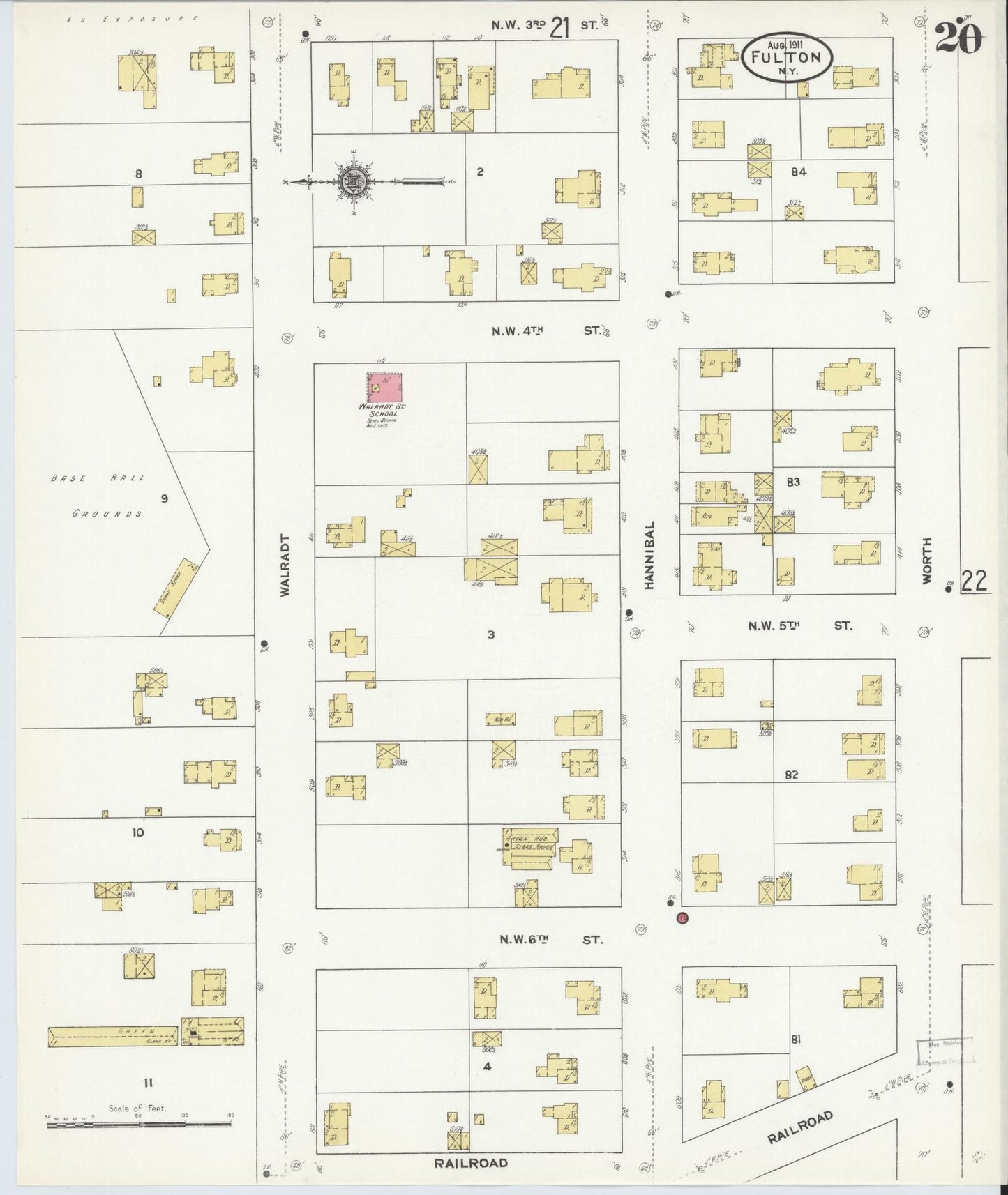 Sanborn Fire Insurance Map from Fulton, Oswego County, New York (1911), Sheet #0020 - Complete Map Set gallery image, historic Sanborn map, vintage wall art, New York New York