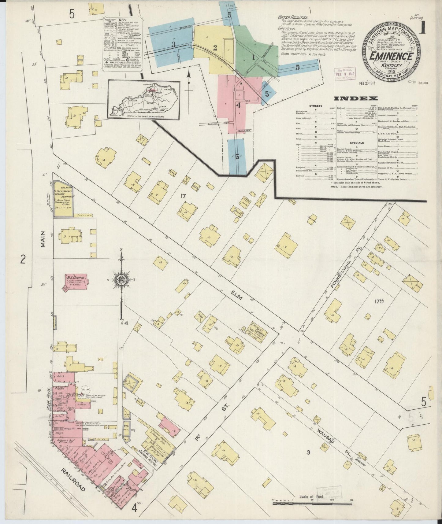 Sanborn Fire Insurance Map from Eminence, Henry County, Kentucky (1915), Sheet #0001 - Complete Map Set gallery image, historic Sanborn map, vintage wall art, Kentucky Kentucky