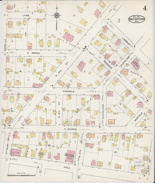 Sanborn Fire Insurance Map from Watertown, Jefferson County, Wisconsin (1915), Sheet #0005 - Historic Sanborn Fire Insurance Map Print, vintage old map wall art, antique decor, genealogy gift, Wisconsin Wisconsin map