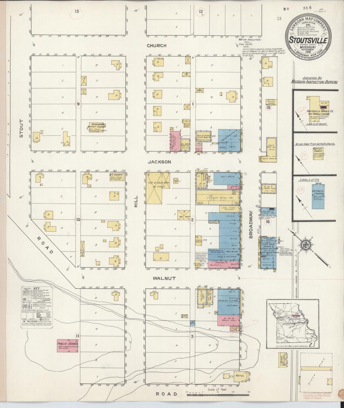 Sanborn Fire Insurance Map from Stoutsville, Monroe County, Missouri (1916), Sheet #0001 - Historic Sanborn Fire Insurance Map Print, vintage old map wall art, antique decor, genealogy gift, Missouri Missouri map