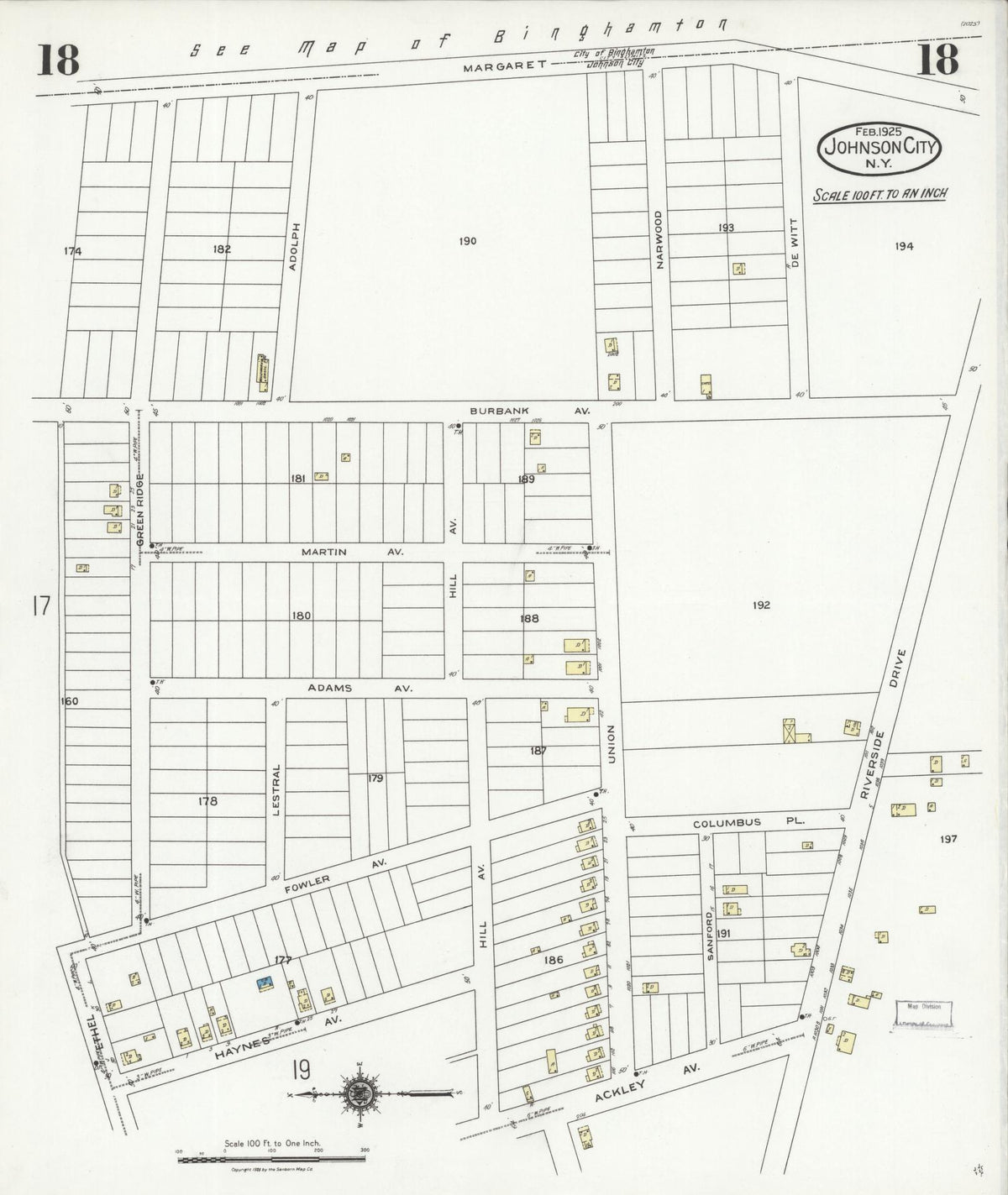 Sanborn Fire Insurance Map from Johnson City, Broome County, New York (1925), Sheet #0018 - Complete Map Set gallery image, historic Sanborn map, vintage wall art, New York New York