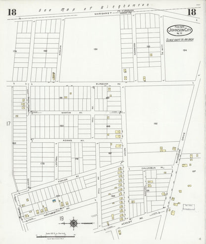 Sanborn Fire Insurance Map from Johnson City, Broome County, New York (1925), Sheet #0018 - Complete Map Set gallery image, historic Sanborn map, vintage wall art, New York New York