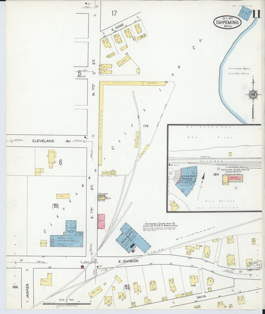 Sanborn Fire Insurance Map from Ishpeming, Marquette County, Michigan (1917), Sheet #0011 - Historic Sanborn Fire Insurance Map Print, vintage old map wall art, antique decor, genealogy gift, Michigan Michigan map