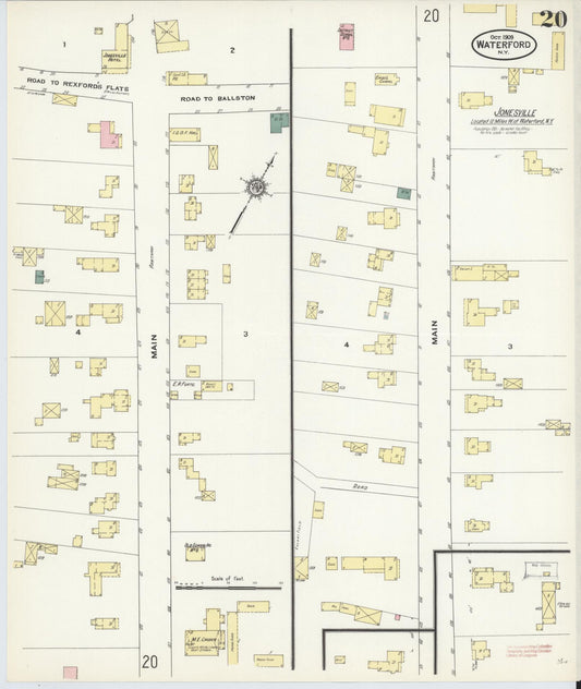Sanborn Fire Insurance Map from Waterford, Saratoga County, New York (1909), Sheet #0020 - Historic Sanborn Fire Insurance Map Print, vintage old map wall art, antique decor, genealogy gift, New York New York map