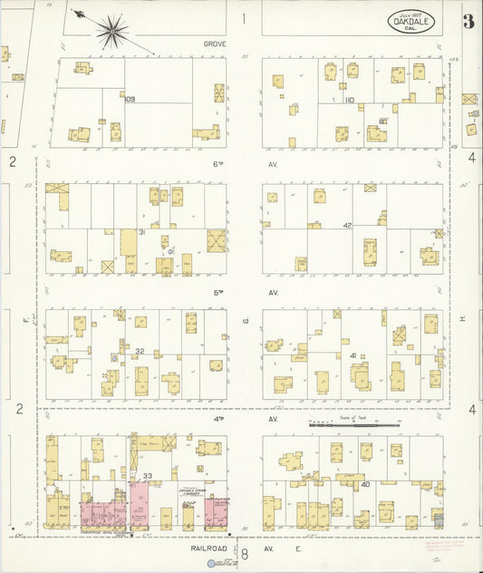 Sanborn Fire Insurance Map from Oakdale, Stanislaus County, California (1907), Sheet #0003 - Historic Sanborn Fire Insurance Map Print, vintage old map wall art, antique decor, genealogy gift, California California map