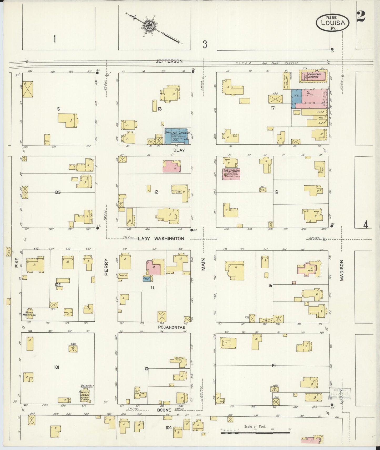 Sanborn Fire Insurance Map from Louisa, Lawrence County, Kentucky (1912), Sheet #0002 - Historic Sanborn Fire Insurance Map Print, vintage old map wall art, antique decor, genealogy gift, Kentucky Kentucky map