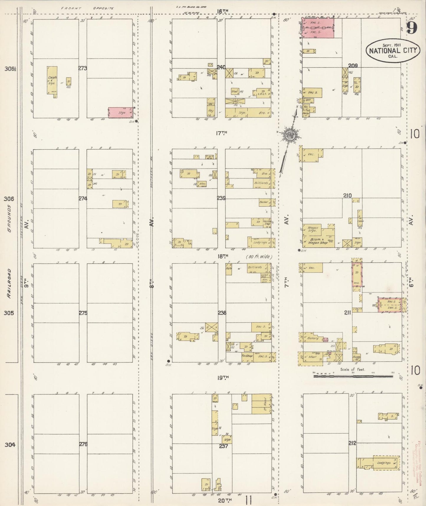 Sanborn Fire Insurance Map from National City, San Diego County, California (1911), Sheet #0009 - Complete Map Set gallery image, historic Sanborn map, vintage wall art, California California