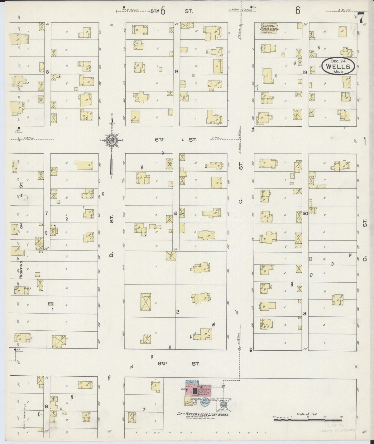 Sanborn Fire Insurance Map from Wells, Faribault County, Minnesota (1914), Sheet #0007 - Historic Sanborn Fire Insurance Map Print, vintage old map wall art, antique decor, genealogy gift, Minnesota Minnesota map