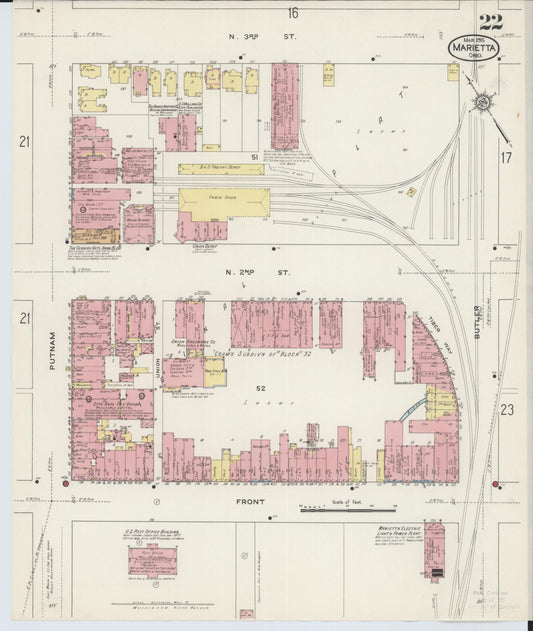 Sanborn Fire Insurance Map from Marietta, Washington County, Ohio (1915), Sheet #0022 - Historic Sanborn Fire Insurance Map Print, vintage old map wall art, antique decor, genealogy gift, Ohio Ohio map