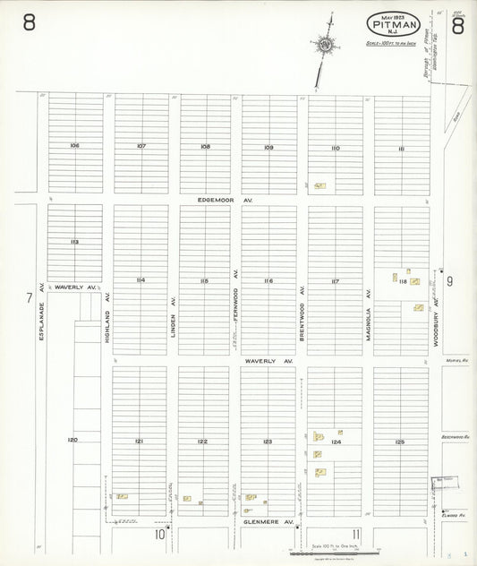 Sanborn Fire Insurance Map from Pitman, Gloucester County, New Jersey (1923), Sheet #0008 - Historic Sanborn Fire Insurance Map Print, vintage old map wall art, antique decor, genealogy gift, New Jersey New Jersey map