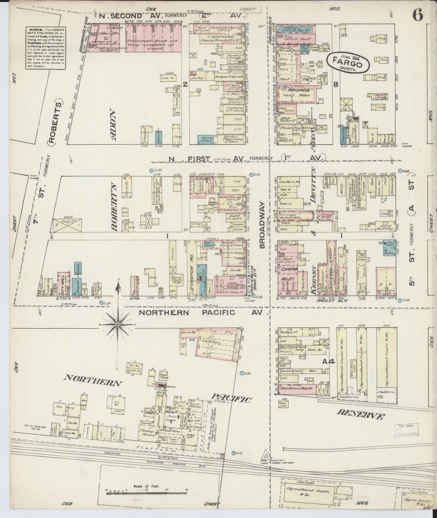 Sanborn Fire Insurance Map from Fargo, Cass County, North Dakota (1884), Sheet #0006 - Historic Sanborn Fire Insurance Map Print, vintage old map wall art, antique decor, genealogy gift, North Dakota North Dakota map
