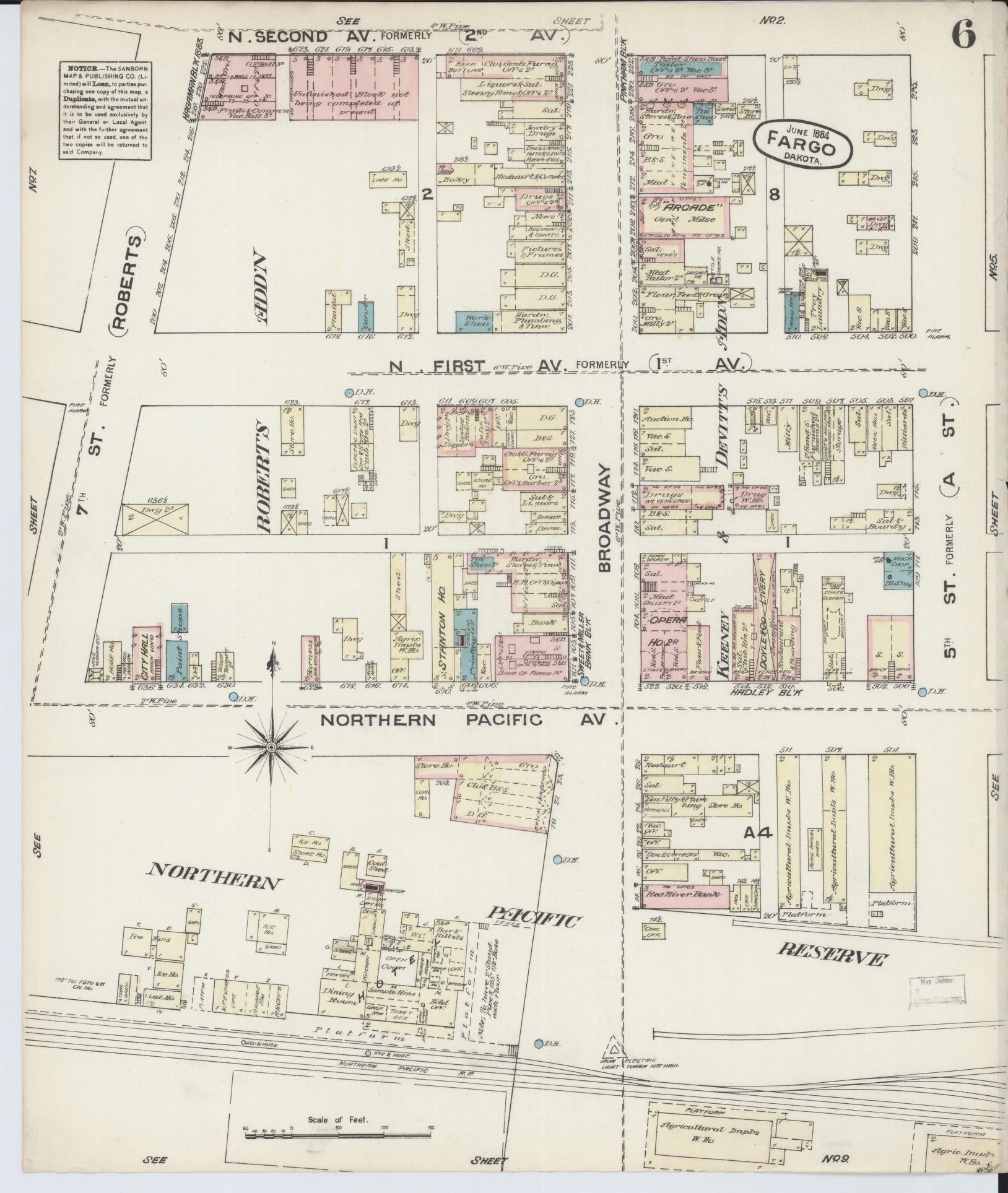Sanborn Fire Insurance Map from Fargo, Cass County, North Dakota (1884), Sheet #0006 - Historic Sanborn Fire Insurance Map Print, vintage old map wall art, antique decor, genealogy gift, North Dakota North Dakota map