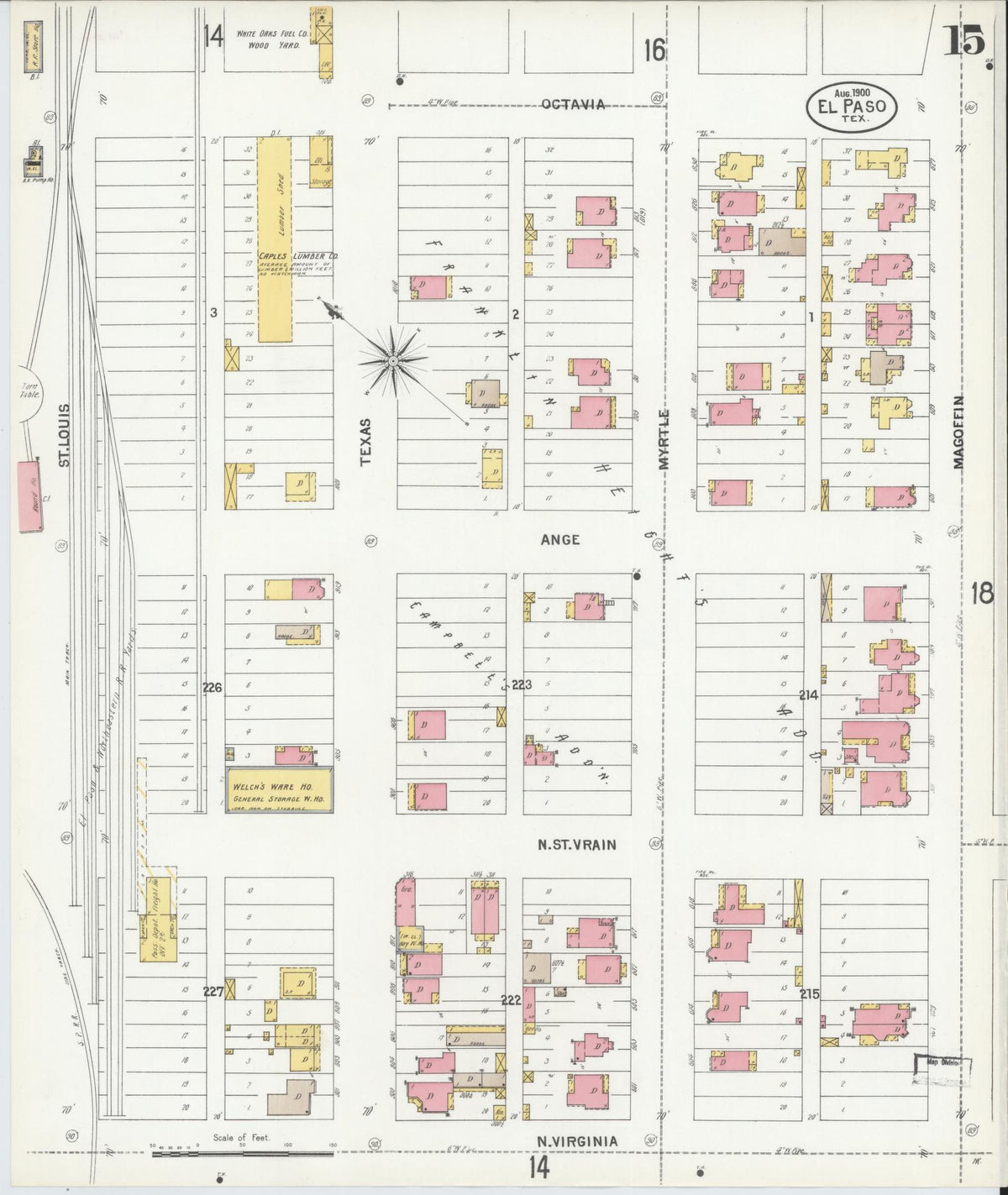 Sanborn Fire Insurance Map from El Paso, El Paso County, Texas (1900), Sheet #0015 - Complete Map Set gallery image, historic Sanborn map, vintage wall art, Texas Texas