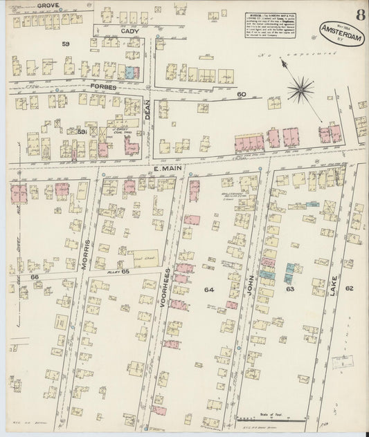 Sanborn Fire Insurance Map from Amsterdam, Montgomery County, New York (1884), Sheet #0008 - Historic Sanborn Fire Insurance Map Print, vintage old map wall art, antique decor, genealogy gift, New York New York map
