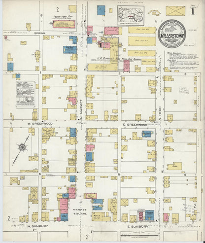 Sanborn Fire Insurance Map from Millerstown, Perry County, Pennsylvania (1921), Sheet #0001 - Historic Sanborn Fire Insurance Map Print, vintage old map wall art, antique decor, genealogy gift, Pennsylvania Pennsylvania map
