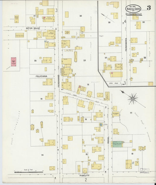 Sanborn Fire Insurance Map from Bayou Sara, West Feliciana Parish, Louisiana (1904), Sheet #0003 - Historic Sanborn Fire Insurance Map Print, vintage old map wall art, antique decor, genealogy gift, Louisiana Louisiana map