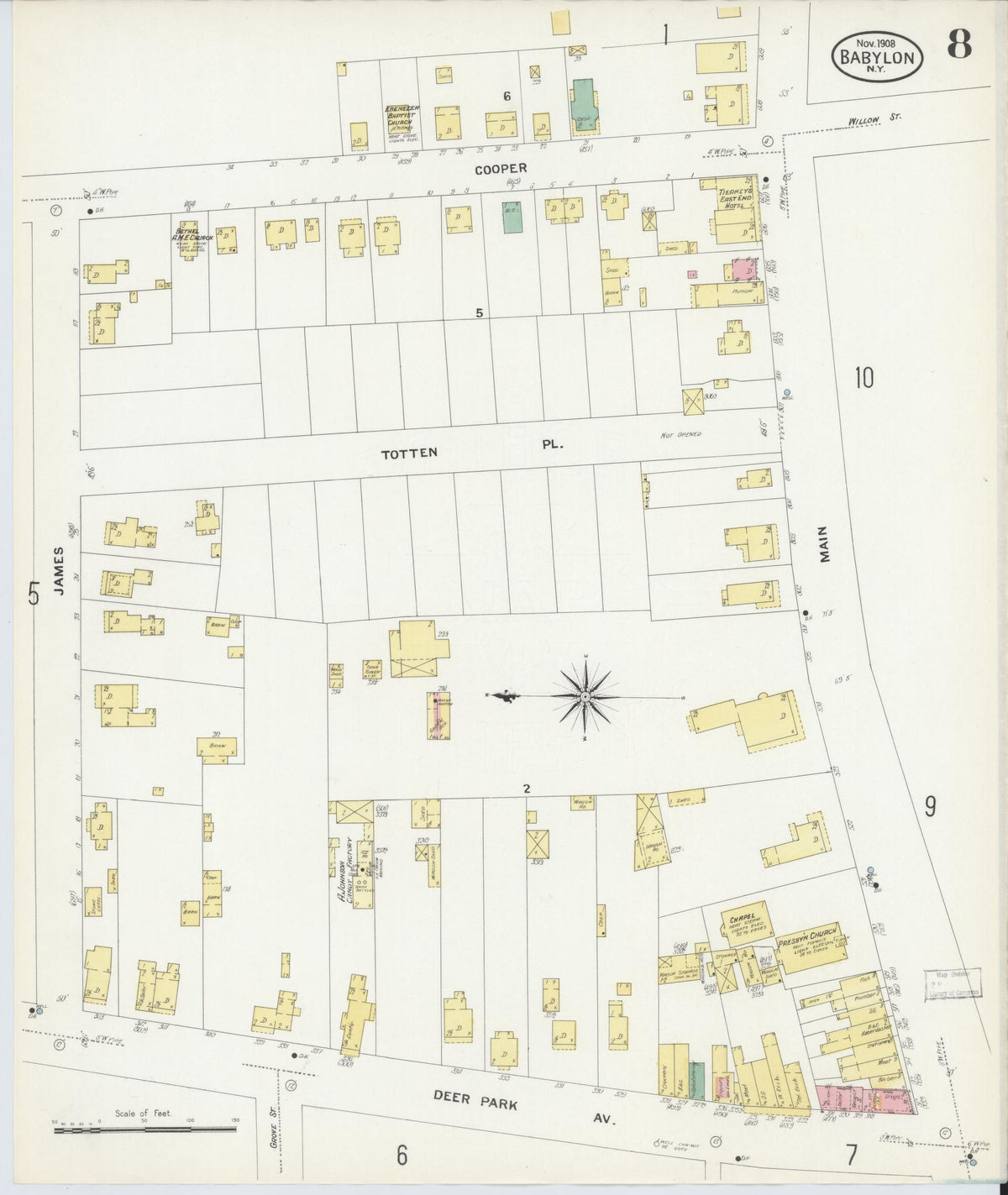 Sanborn Fire Insurance Map from Babylon, Suffolk County, New York (1908), Sheet #0008 - Complete Map Set gallery image, historic Sanborn map, vintage wall art, New York New York
