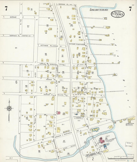 Sanborn Fire Insurance Map from Fort Pierce, St Lucie County, Florida (1924), Sheet #0007 - Historic Sanborn Fire Insurance Map Print, vintage old map wall art, antique decor, genealogy gift, Florida Florida map