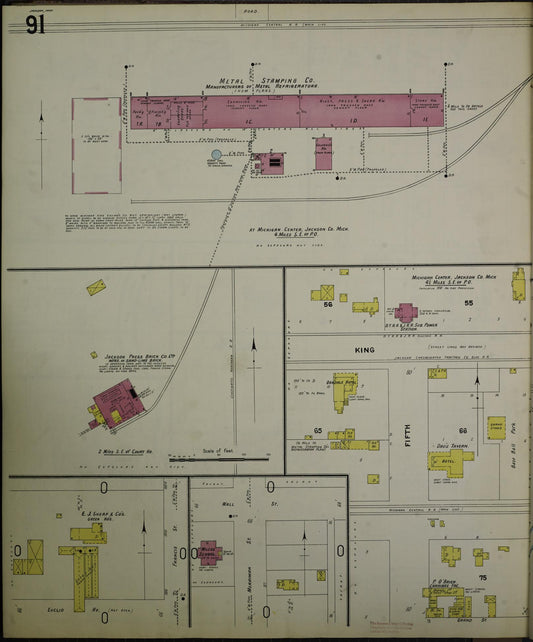 Sanborn Fire Insurance Map from Jackson, Jackson County, Michigan (1907), Sheet #0091 - Historic Sanborn Fire Insurance Map Print, vintage old map wall art, antique decor, genealogy gift, Michigan Michigan map