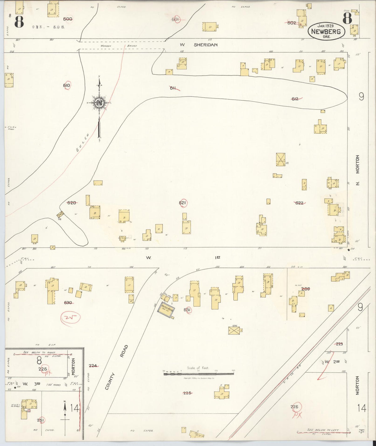 Sanborn Fire Insurance Map from Newberg, Yamhill County, Oregon (1934), Sheet #0008 - Historic Sanborn Fire Insurance Map Print, vintage old map wall art, antique decor, genealogy gift, Oregon Oregon map